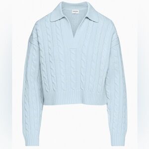 Lottie Aritzia Light Blue-Green Cable Knit Sweater L